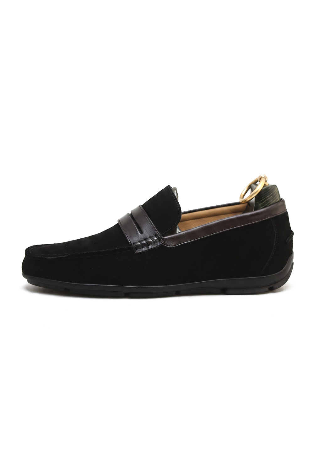 Giày Loafer da lộn phối da đen bóng